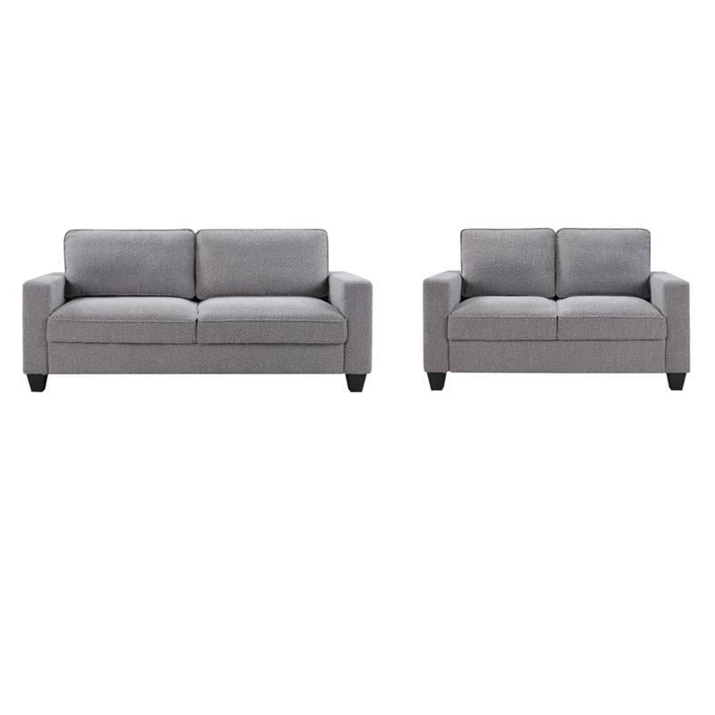 Bowery Hill Set of 2 Boucle Sofa and Loveseat with USB and Side Pockets in Gray