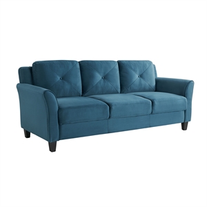 Bowery Hill Transitional Stationary Sofa in Blue Fabric Upholstery