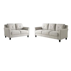Bowery Hill Set of 2 Stationary Sofa and Loveseat in Beige Fabric Upholstery