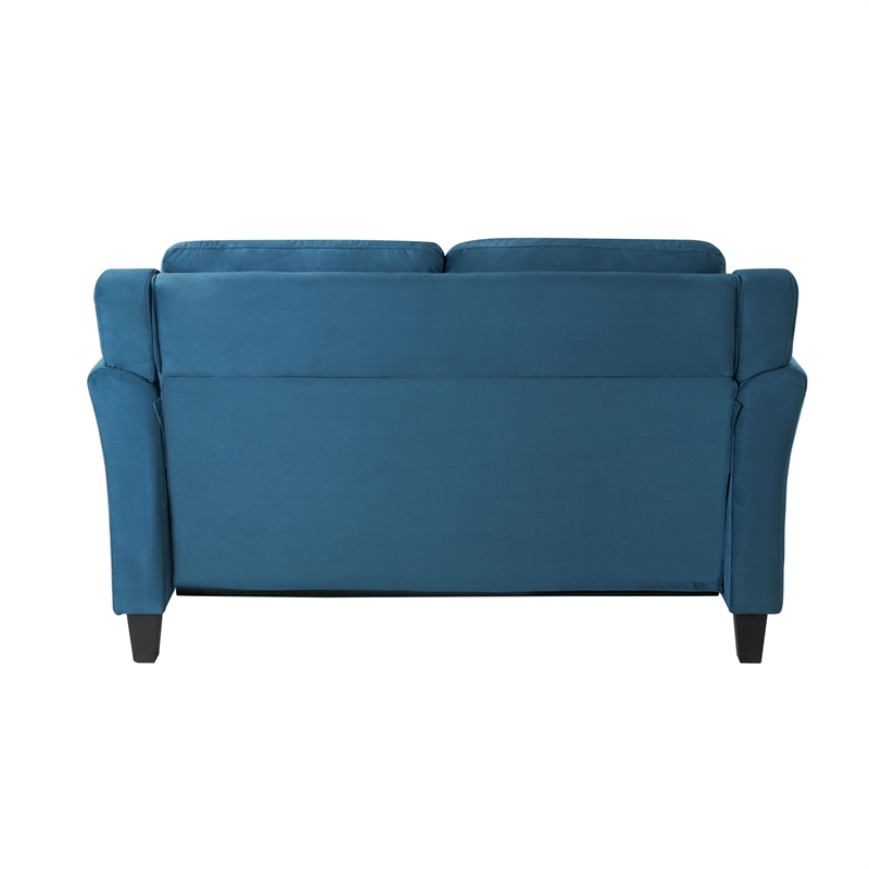 Bowery Hill Set of 2 Stationary Sofa and Loveseat in Blue Fabric Upholstery