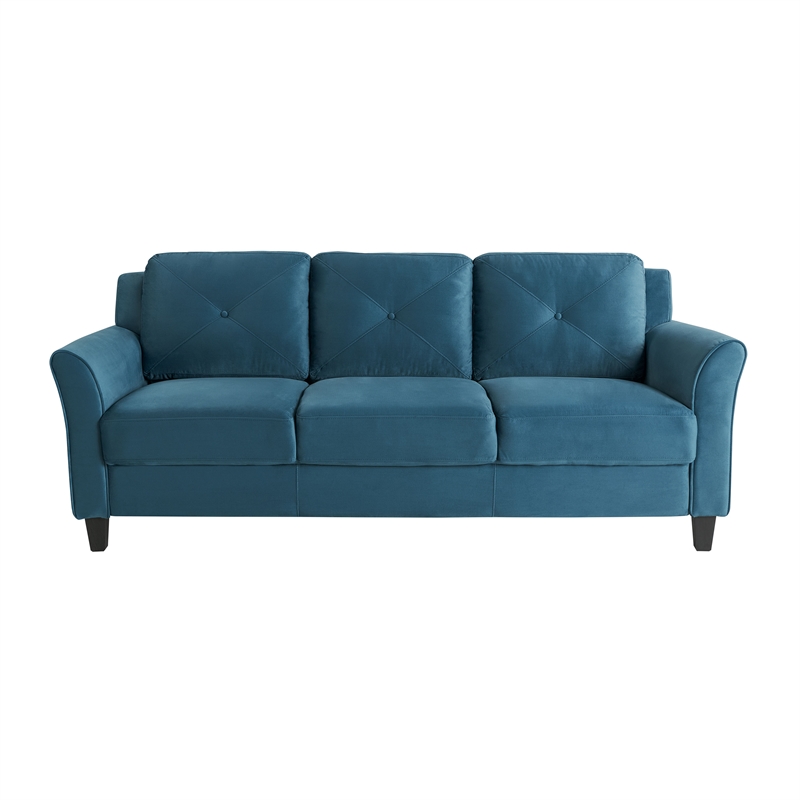 Bowery Hill Set of 2 Stationary Sofa and Loveseat in Blue Fabric Upholstery
