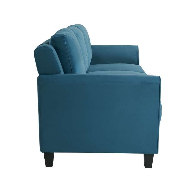 Bowery Hill Set of 2 Stationary Sofa and Loveseat in Blue Fabric Upholstery