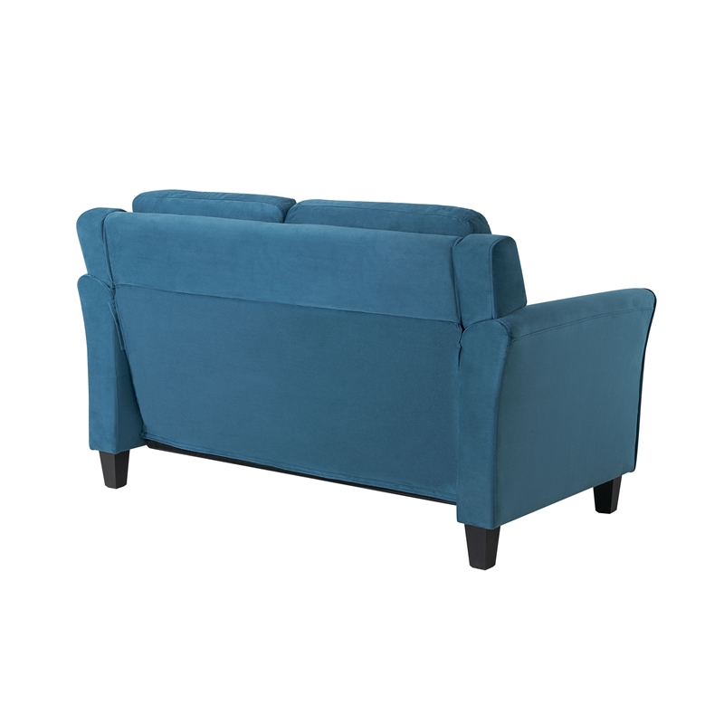 Bowery Hill Set of 2 Stationary Sofa and Loveseat in Blue Fabric Upholstery