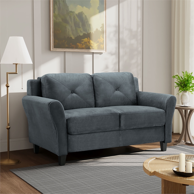 Bowery Hill Set of 2 Dark Gray Microfiber Upholstered Stationary Sofa & Loveseat