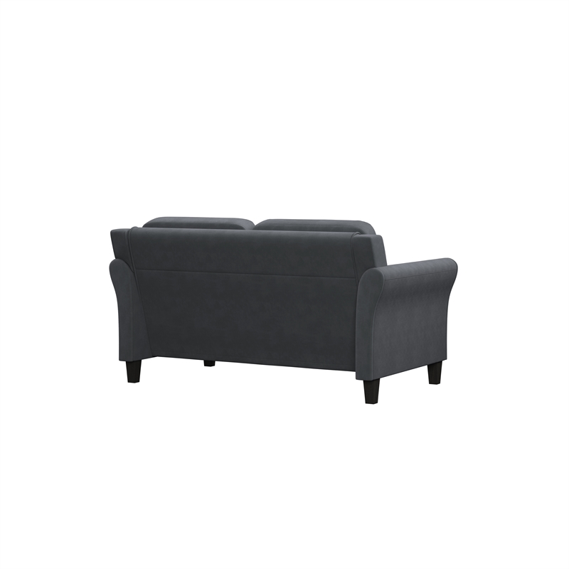 Bowery Hill Set of 2 Dark Gray Microfiber Upholstered Stationary Sofa & Loveseat