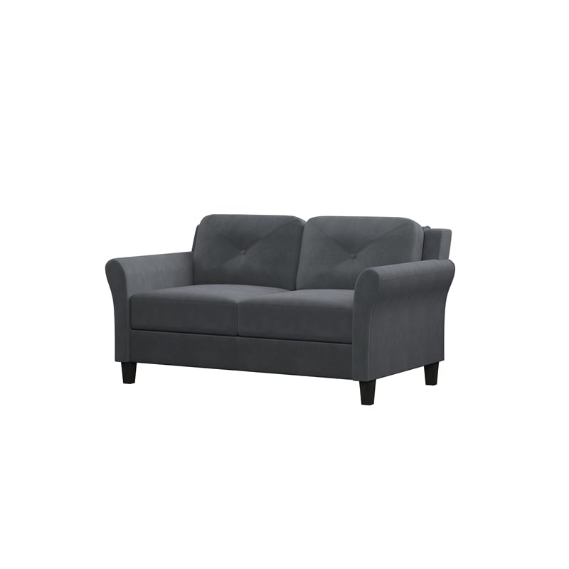Bowery Hill Set of 2 Dark Gray Microfiber Upholstered Stationary Sofa & Loveseat