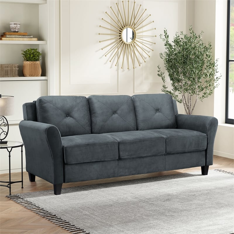 Bowery Hill Set of 2 Dark Gray Microfiber Upholstered Stationary Sofa & Loveseat