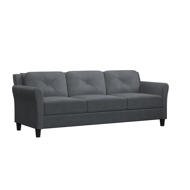 Bowery Hill Set of 2 Dark Gray Microfiber Upholstered Stationary Sofa & Loveseat