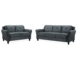 Bowery Hill Set of 2 Dark Gray Microfiber Upholstered Stationary Sofa & Loveseat