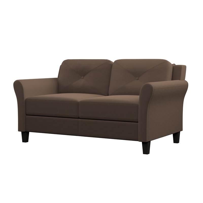 Bowery Hill Set of 2 Brown Microfiber Upholstered Stationary Sofa & Loveseat