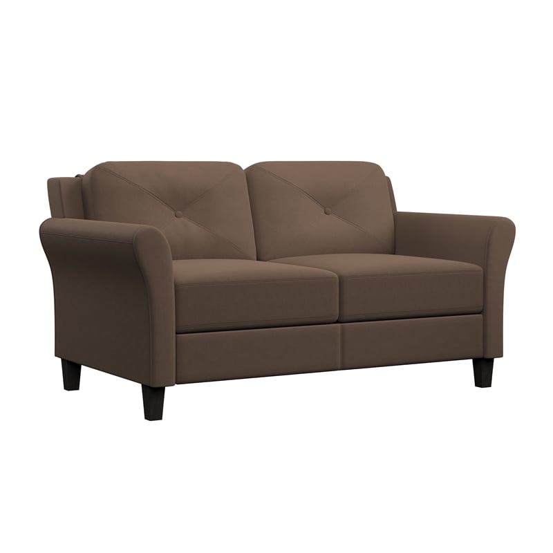 Bowery Hill Set of 2 Brown Microfiber Upholstered Stationary Sofa & Loveseat