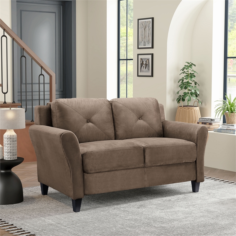 Bowery Hill Set of 2 Brown Microfiber Upholstered Stationary Sofa & Loveseat