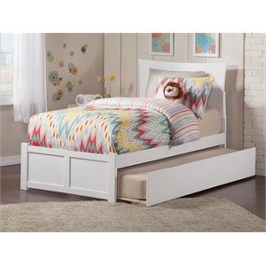 Bowery Hill Twin Solid Wood Bed with Twin Trundle and USB Charger in White