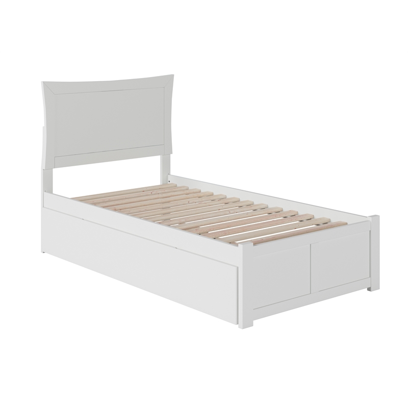 Bowery Hill Twin Solid Wood Bed with Twin Trundle and USB Charger in White