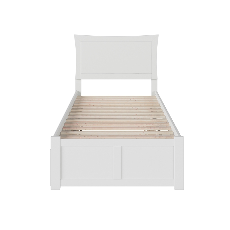 Bowery Hill Twin Solid Wood Bed with Twin Trundle and USB Charger in White