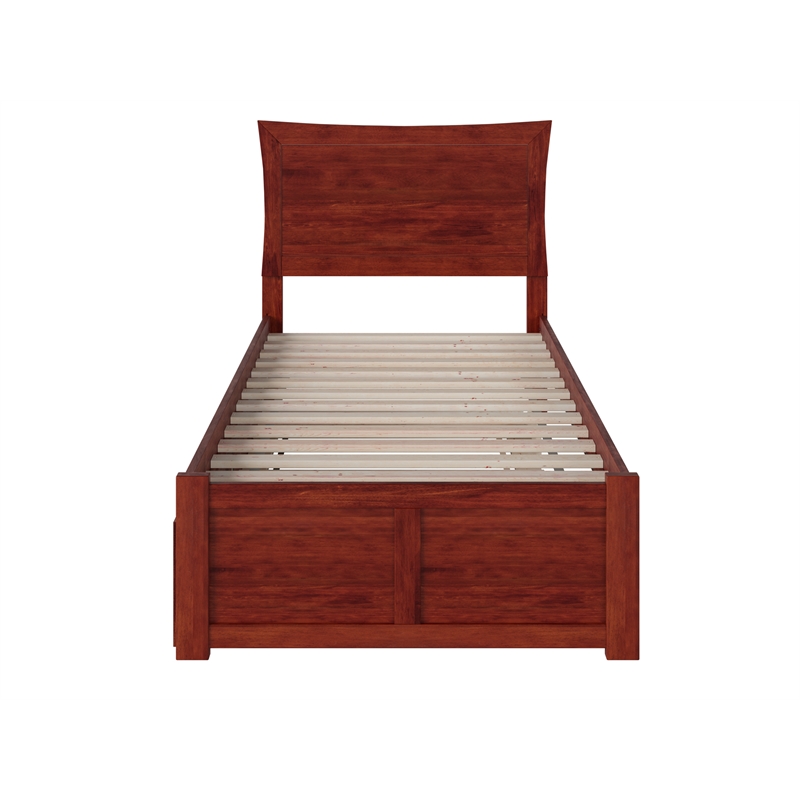 Bowery Hill Twin Solid Wood Bed with Twin Trundle and USB Charger in Walnut
