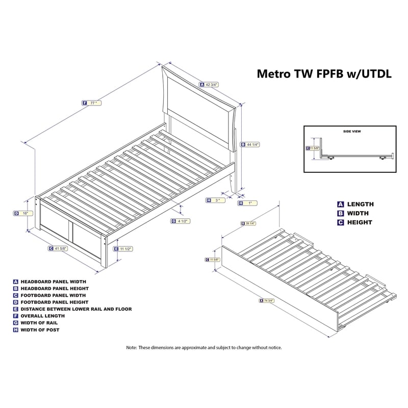 Bowery Hill Twin Solid Wood Bed with Twin Trundle and USB Charger in Walnut