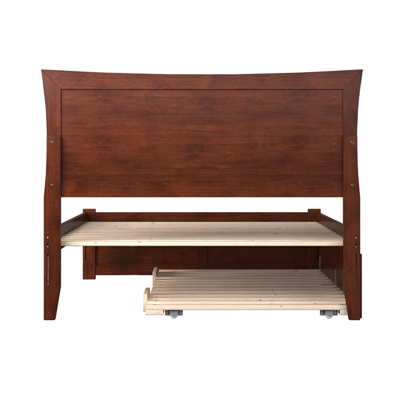 Bowery Hill Full Solid Wood Bed with Twin Trundle and USB Charger in Walnut