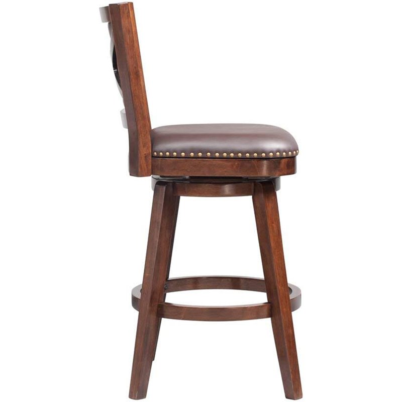 Bowery Hill Wood Bar Height Swivel Stool in Cappuccino Finish