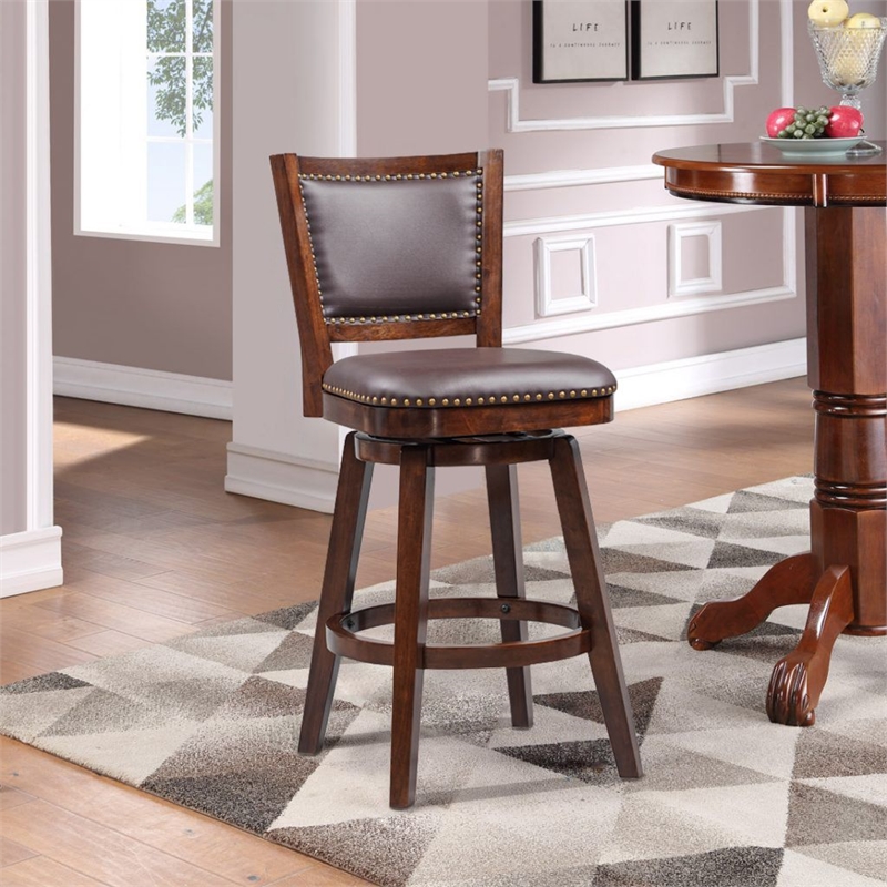 Bowery Hill Wood Bar Height Swivel Stool in Cappuccino Finish