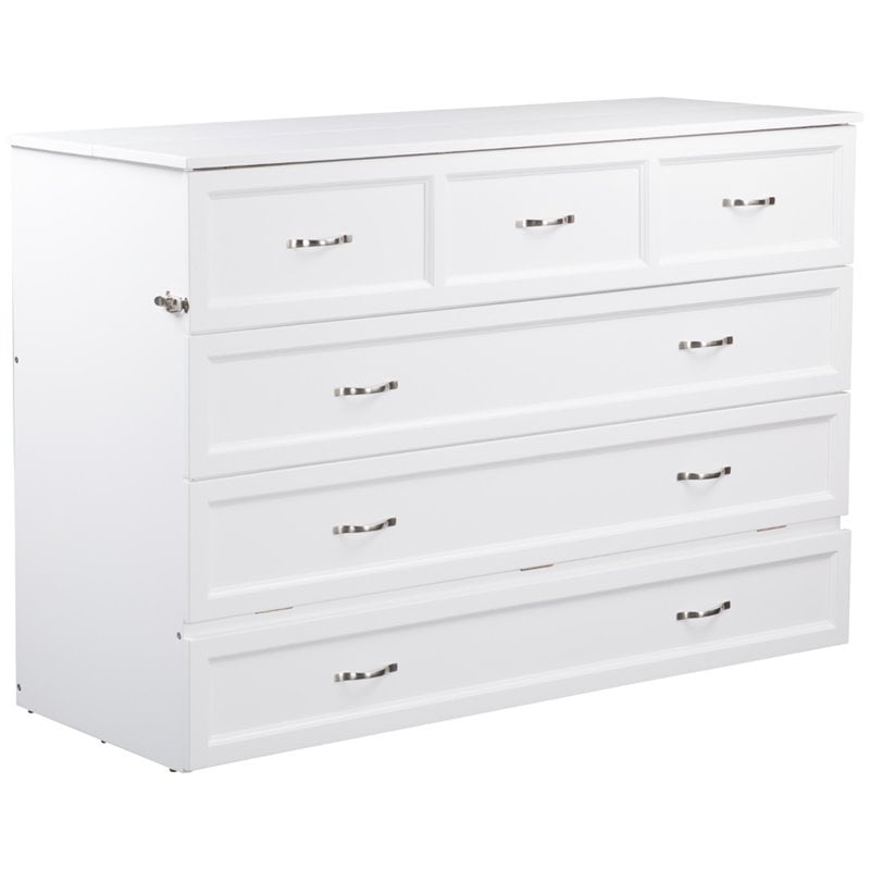 Bowery Hill Queen Solid Wood Modern Murphy Bed Chest with Mattress in White