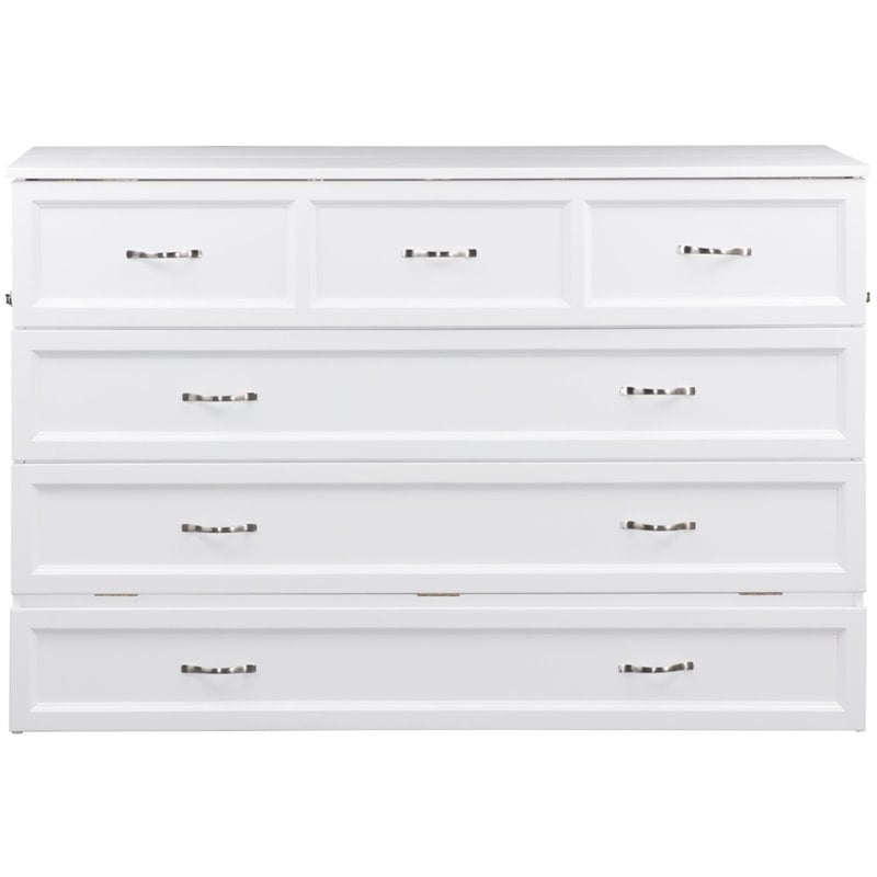 Bowery Hill Queen Solid Wood Modern Murphy Bed Chest with Mattress in White