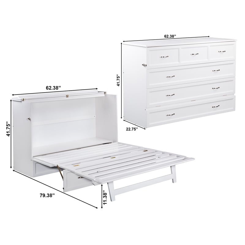 Bowery Hill Queen Solid Wood Modern Murphy Bed Chest with Mattress in White