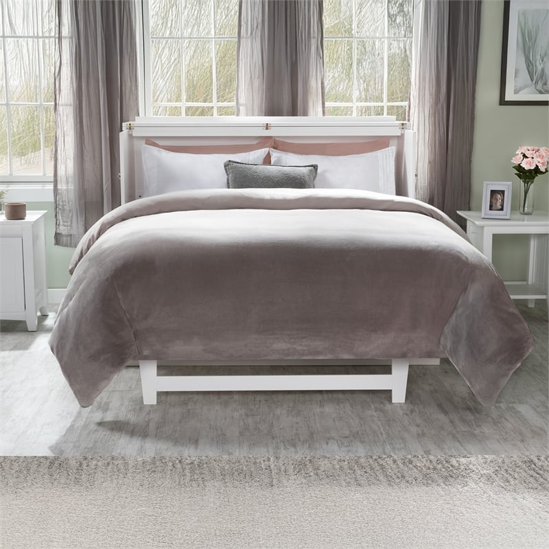 Bowery Hill Queen Solid Wood Modern Murphy Bed Chest with Mattress in White