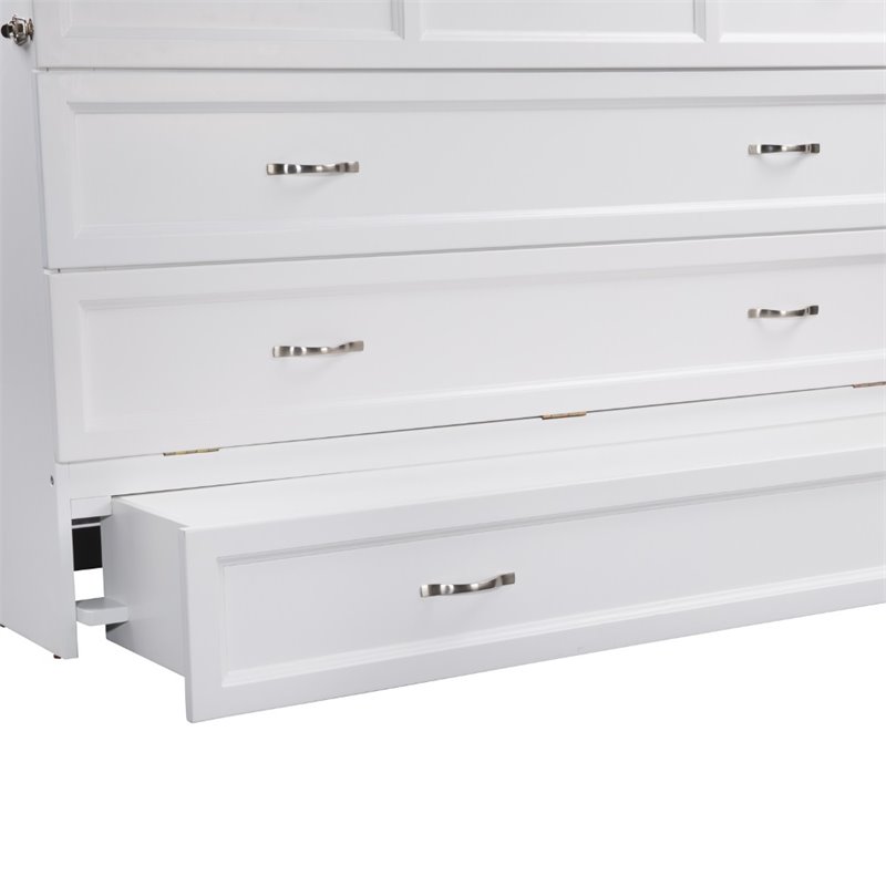 Bowery Hill Queen Solid Wood Modern Murphy Bed Chest with Mattress in White