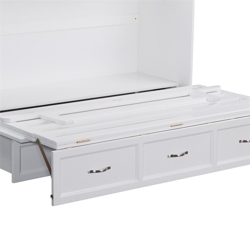 Bowery Hill Queen Solid Wood Modern Murphy Bed Chest with Mattress in White