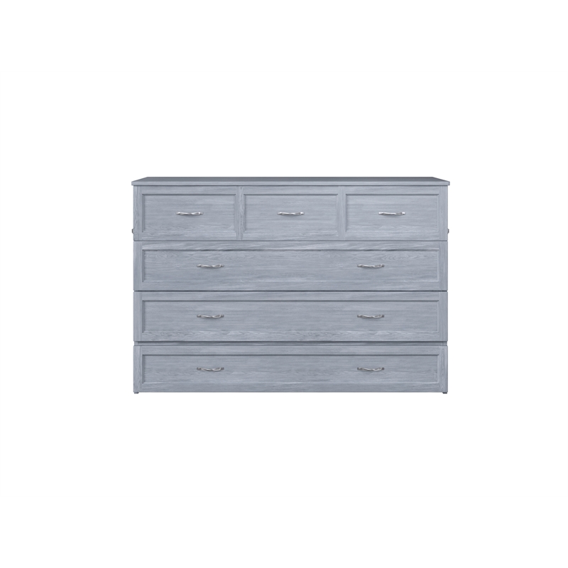 Bowery Hill Queen Solid Wood Modern Murphy Bed Chest with Mattress in Driftwood
