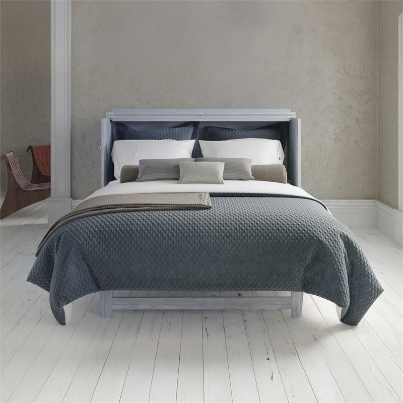 Bowery Hill Queen Solid Wood Modern Murphy Bed Chest with Mattress in Driftwood