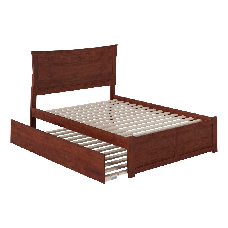 Bowery Hill Full Solid Wood Bed with Twin Trundle and USB Charger in Walnut