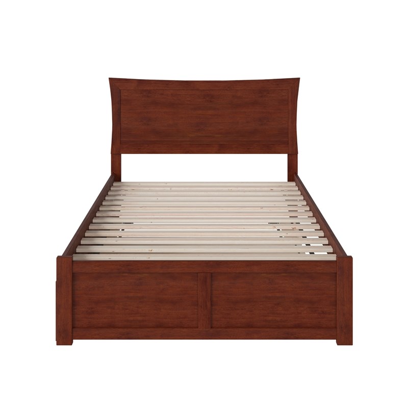 Bowery Hill Full Solid Wood Bed with Twin Trundle and USB Charger in Walnut