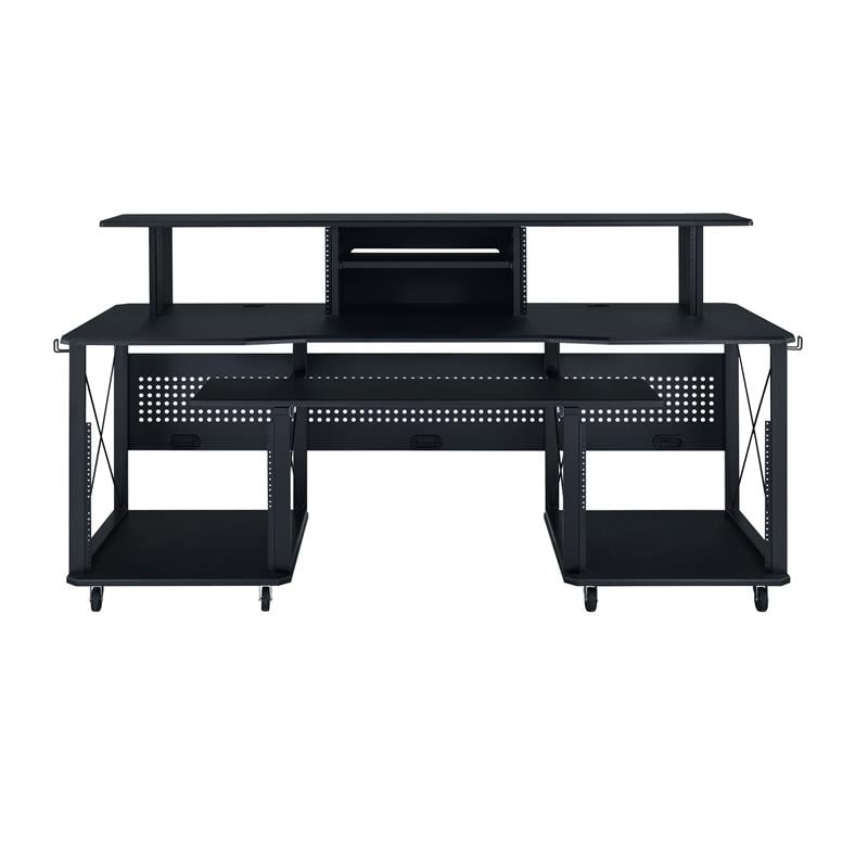 Bowery Hill Music Desk with Shelves And Compartments in Black Finish