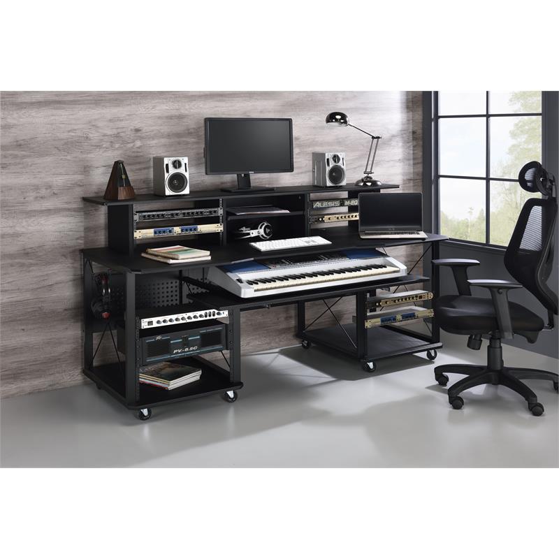 Bowery Hill Music Desk with Shelves And Compartments in Black Finish