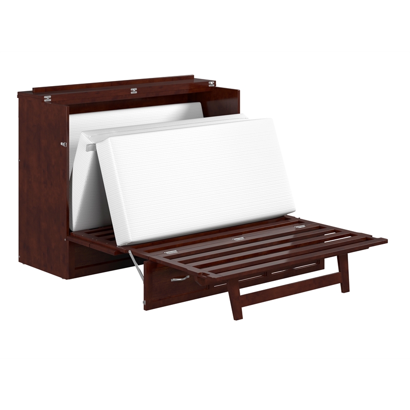 Bowery Hill Full Solid Wood Modern Murphy Bed Chest with Mattress in Walnut