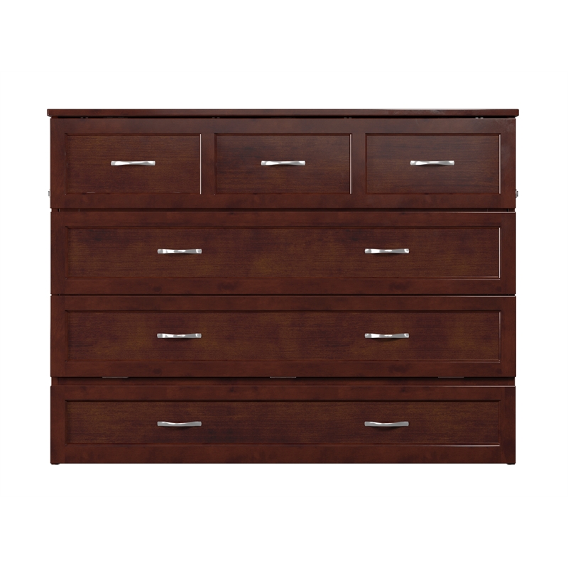Bowery Hill Full Solid Wood Modern Murphy Bed Chest with Mattress in Walnut