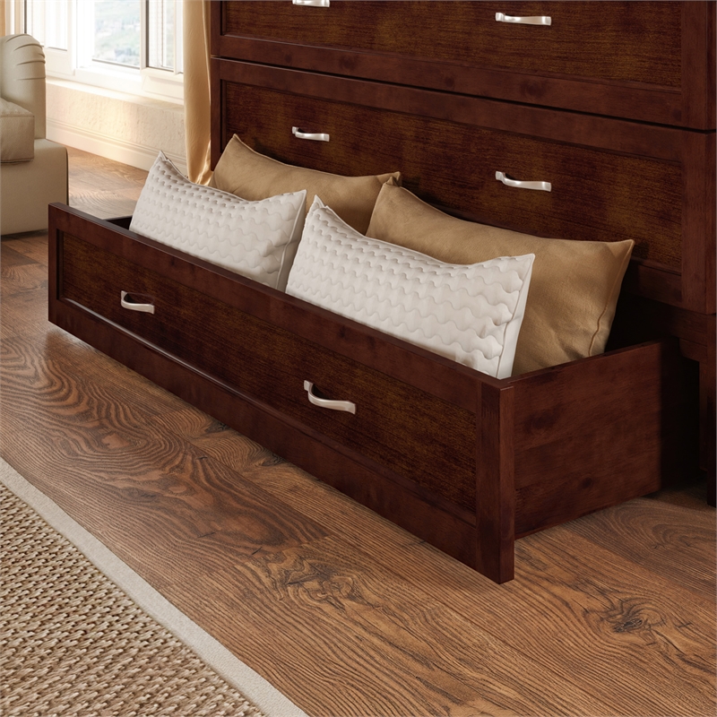 Bowery Hill Full Solid Wood Modern Murphy Bed Chest with Mattress in Walnut