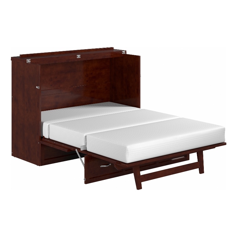 Bowery Hill Full Solid Wood Modern Murphy Bed Chest with Mattress in Walnut