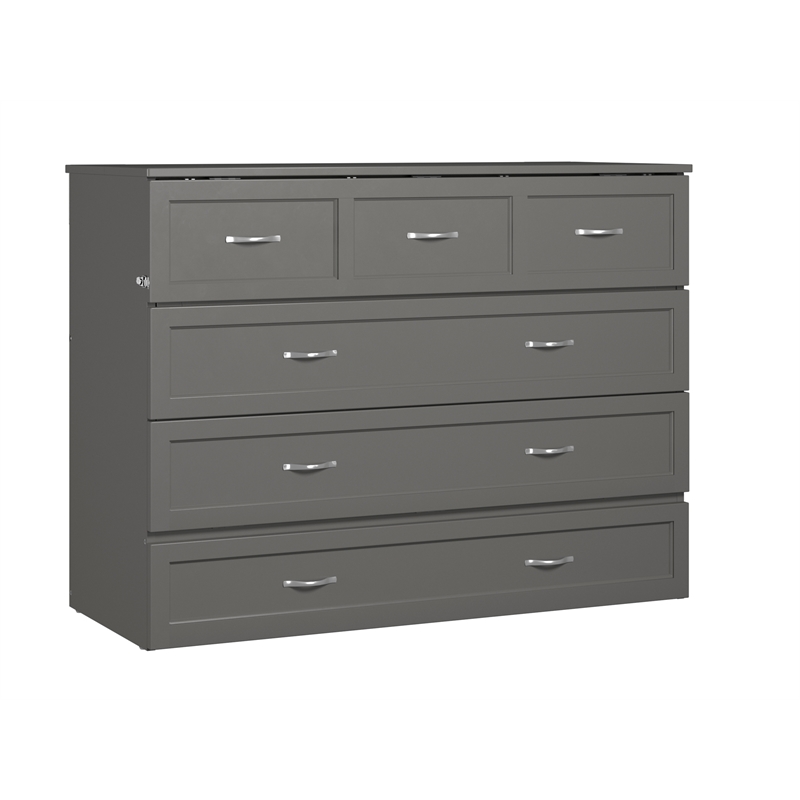 Bowery Hill Full Solid Wood Modern Murphy Bed Chest with Mattress in Gray