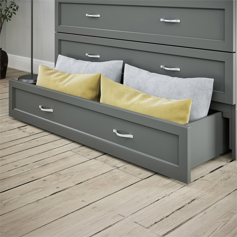 Bowery Hill Full Solid Wood Modern Murphy Bed Chest with Mattress in Gray