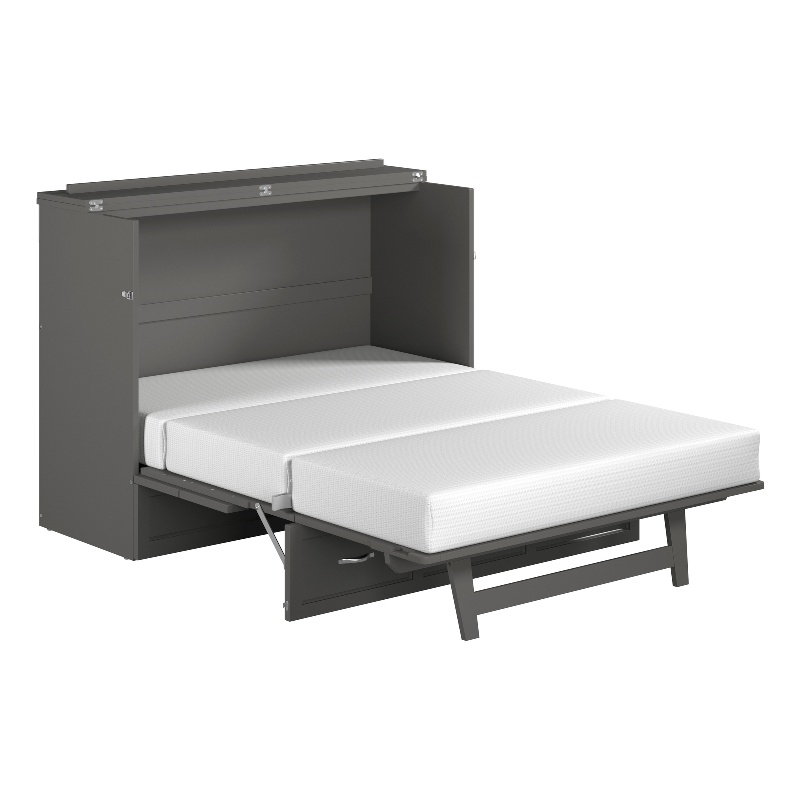 Bowery Hill Full Solid Wood Modern Murphy Bed Chest with Mattress in Gray
