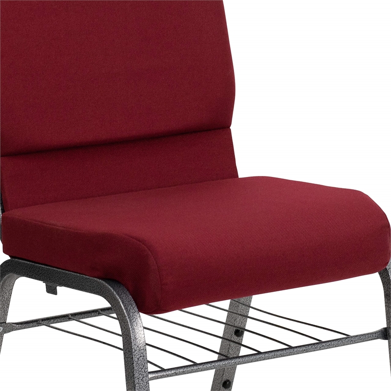 Bowery Hill Contemporary Church Guest Chair with Rack in Burgundy