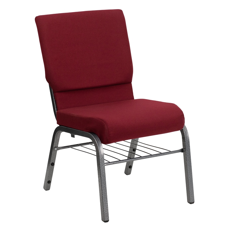 Bowery Hill Contemporary Church Guest Chair with Rack in Burgundy