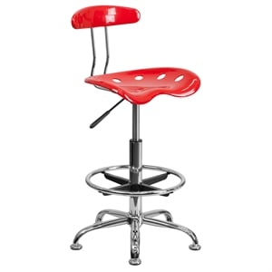 Bowery Hill Modern Vibrant Drafting Chair Seat in Red and Chrome
