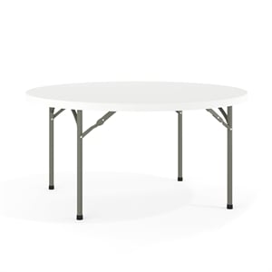Bowery Hill 60&quot Round Plastic Folding Table in Granite White