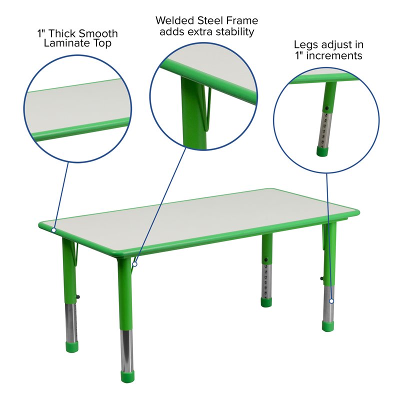 Bowery Hill Contemporary Plastic Activity Table in Green Finish