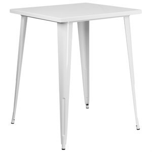 Bowery Hill Contemporary 33&quot Square Metal Bar Table in White