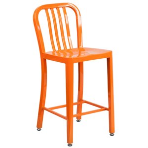 Bowery Hill 24&quot Metal Vertical Slat Back Counter Stool in Orange